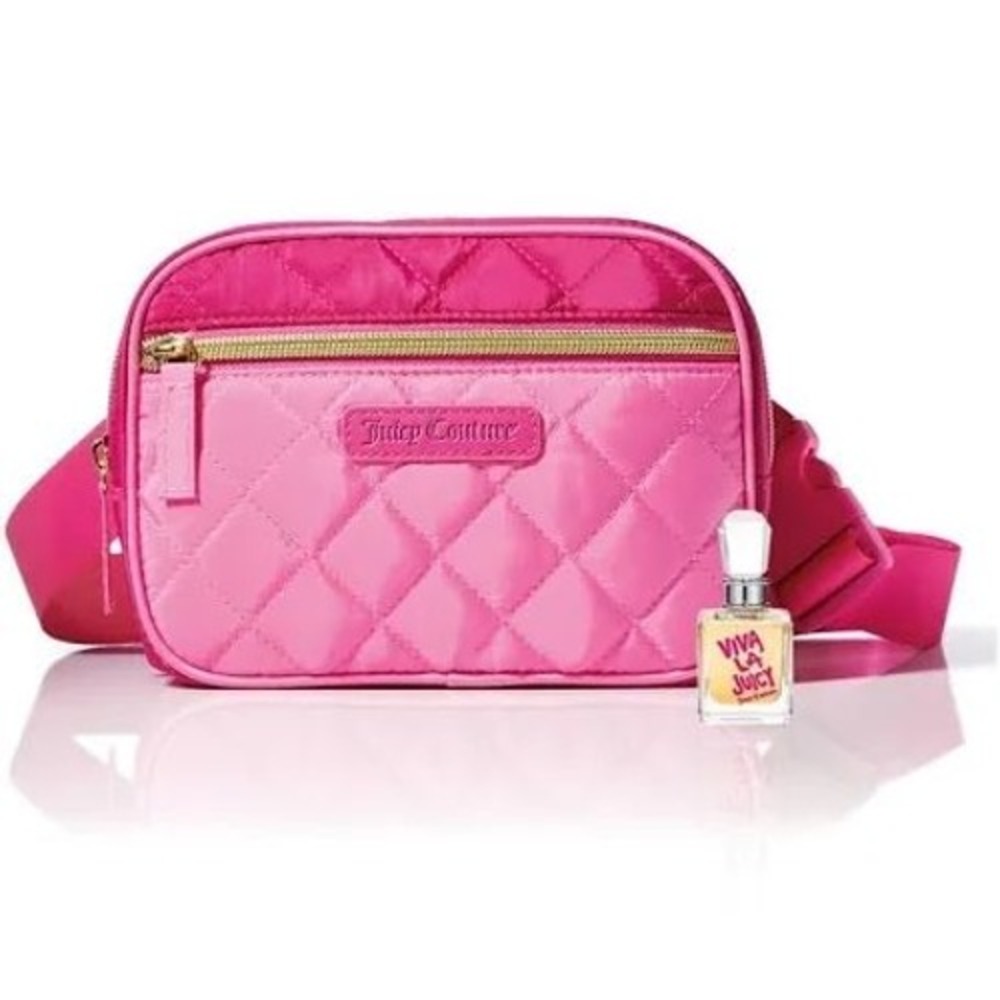 Juicy Couture Neon Pink Quilted Nylon Belt Bag Gold HW Fanny Pack Crossbody NEW